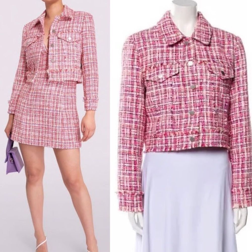 House of Harlow 1960 Women's Pink Tweed Cropped Blazer and Mini Dress Set